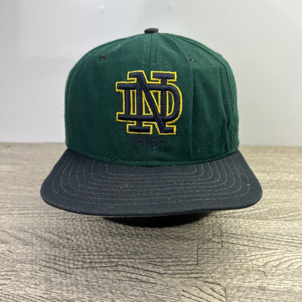 Vintage 90s New Era Notre Dame Hat Cap Snap Back Adjustable Green University Men